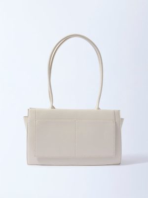 Westside Off-White Solid Rectangular Shoulder Bag