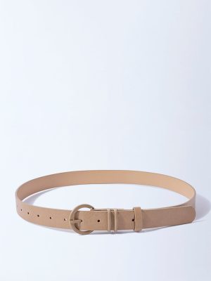 Westside Accessories Beige Round Buckle Textured Belt