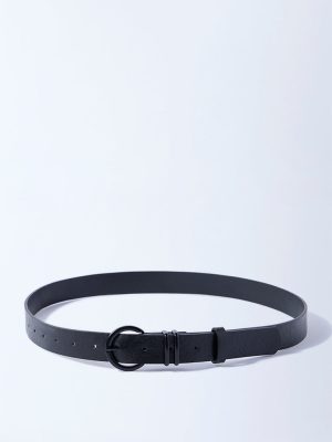 Westside Accessories Black Round Buckle Textured Belt