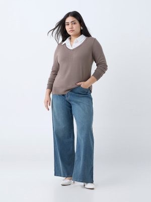 Gia Brown Lace-Detailed Sweater