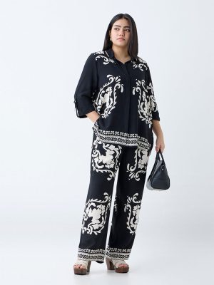 Gia Black Baroque-Inspired High-Rise Trousers