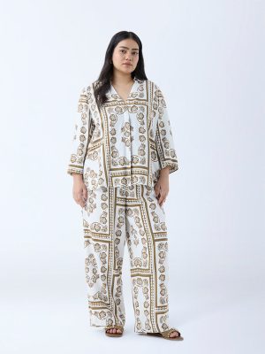 Gia Olive Floral Printed High-Rise Trousers