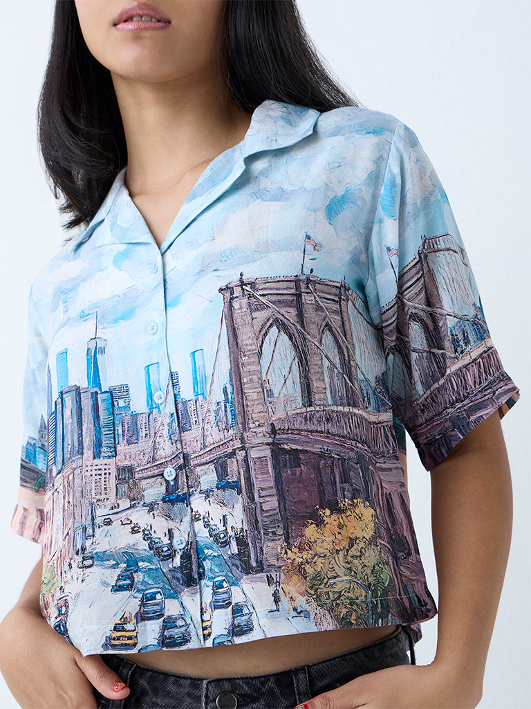 Nuon Blue Cityscape-Inspired Shirt - Image 3
