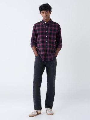 WES Casuals Charcoal Relaxed-Fit Mid-Rise Jeans