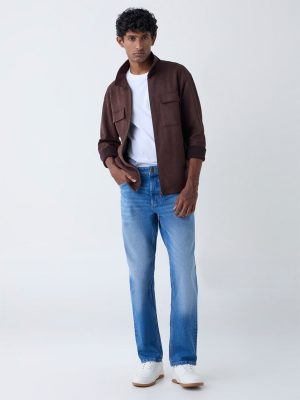WES Casuals Blue Faded Relaxed-Fit Mid-Rise Jeans