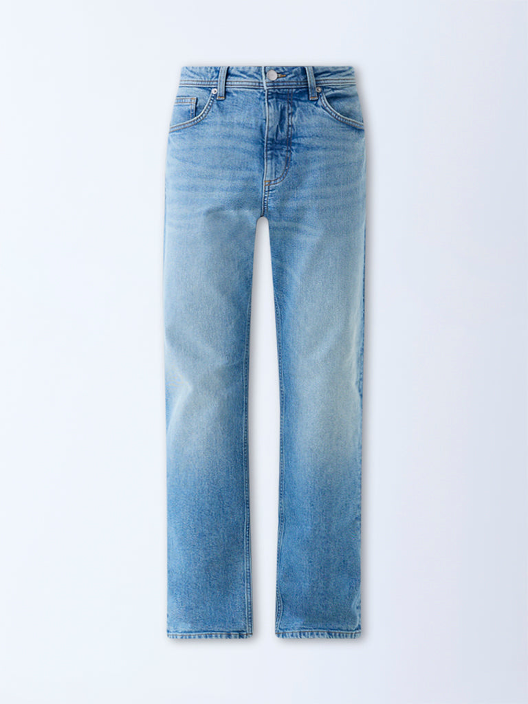 WES Casuals Blue Faded Relaxed-Fit Mid-Rise Jeans - Image 5