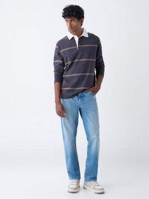 WES Casuals Blue Faded Relaxed-Fit Mid-Rise Jeans