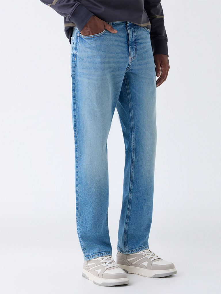 WES Casuals Blue Faded Relaxed-Fit Mid-Rise Jeans - Image 2