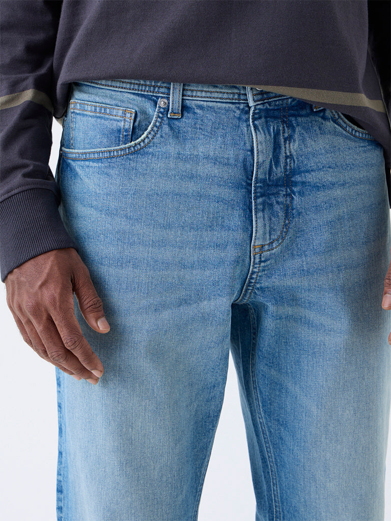 WES Casuals Blue Faded Relaxed-Fit Mid-Rise Jeans - Image 3