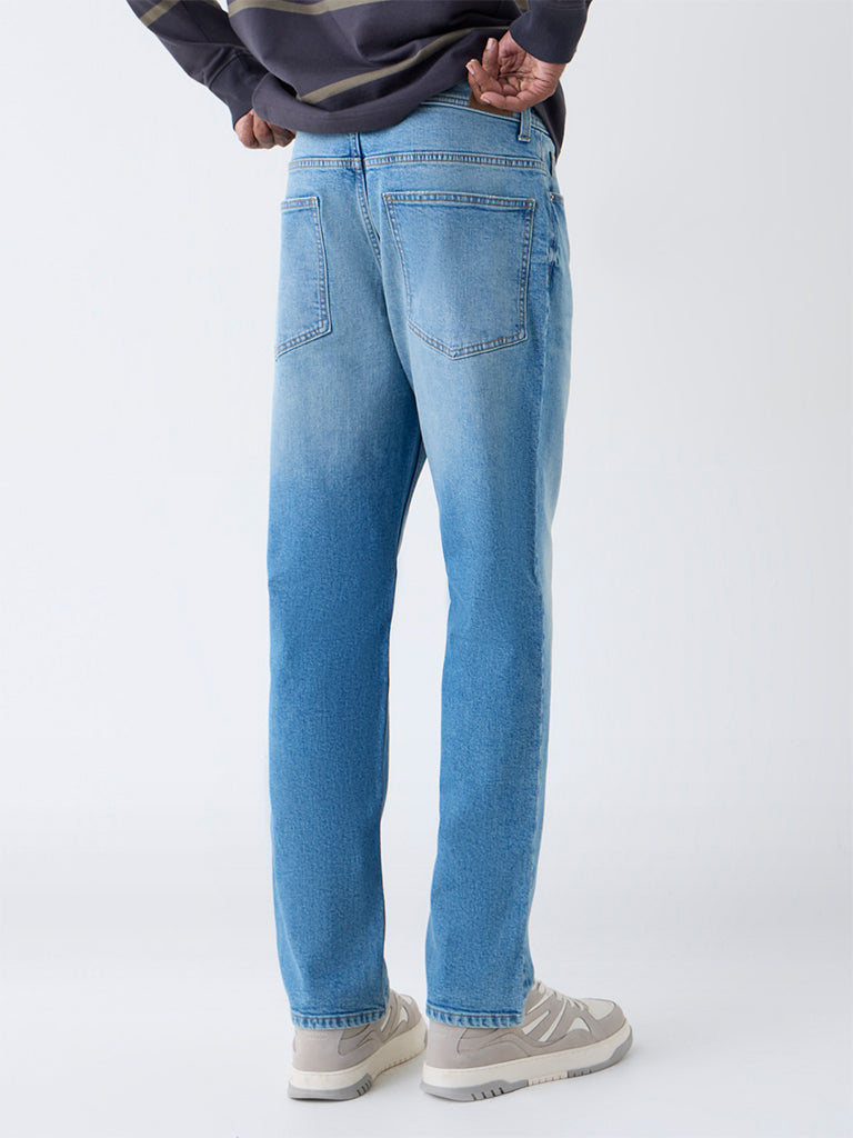 WES Casuals Blue Faded Relaxed-Fit Mid-Rise Jeans - Image 4
