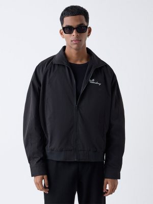 Nuon Black Text Detailed Relaxed Fit Jacket
