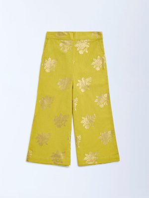 Utsa Kids Lime Floral Pattern Cotton-Blend Ethnic Pants - (2-8yrs)
