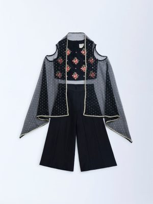 Utsa Kids Black Floral Embroidered Ethnic Set - (2-8yrs)