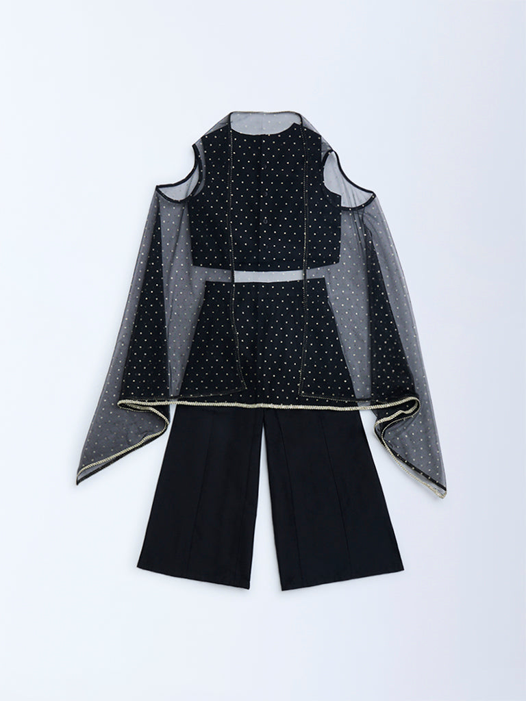 Utsa Kids Black Floral Embroidered Ethnic Set - (2-8yrs) - Image 2