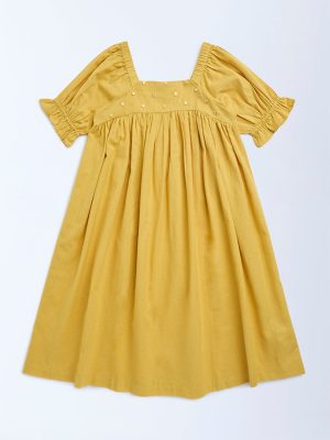 Utsa Kids Yellow Mirror Work Cotton Empire-Line Dress - (8-14yrs)