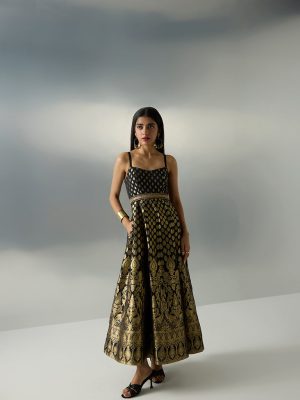 Vark Black Brocade Cotton-Blend Maxi Dress