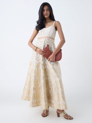 Vark Off-White Brocade A-Line Dress