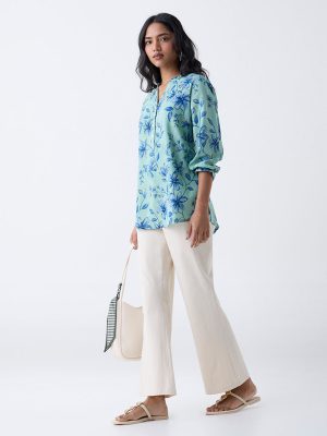 Utsa Blue Floral Detailed Tunic