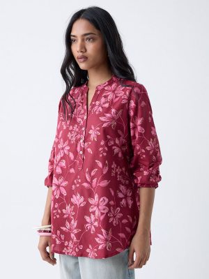 Utsa Magenta Floral Detailed Tunic