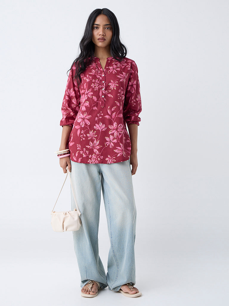 Utsa Magenta Floral Detailed Tunic - Image 2