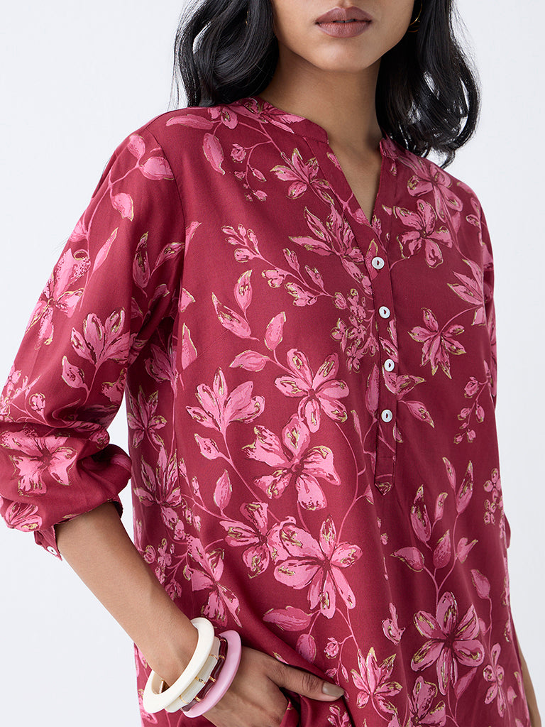 Utsa Magenta Floral Detailed Tunic - Image 3