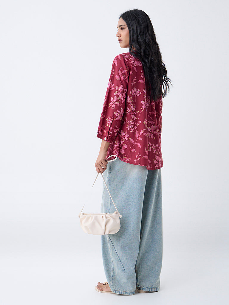 Utsa Magenta Floral Detailed Tunic - Image 4