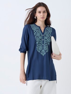 Utsa Indigo Paisley Embroidered Tunic
