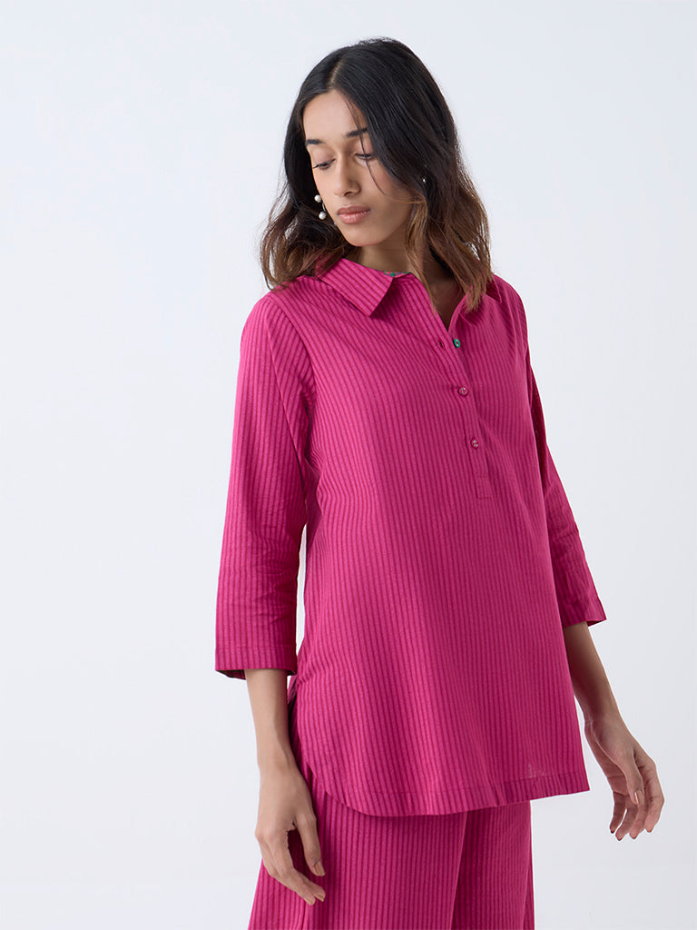 Utsa Fuchsia Striped Cotton Tunic