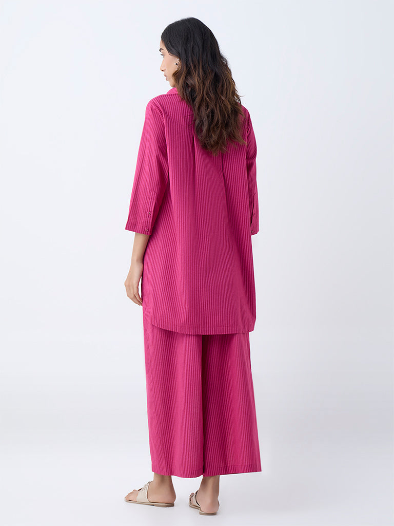 Utsa Fuchsia Striped Cotton Tunic - Image 4