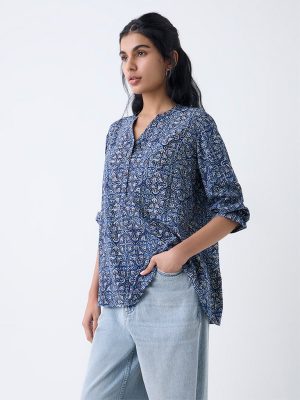 Utsa Indigo Botanical Design Tunic