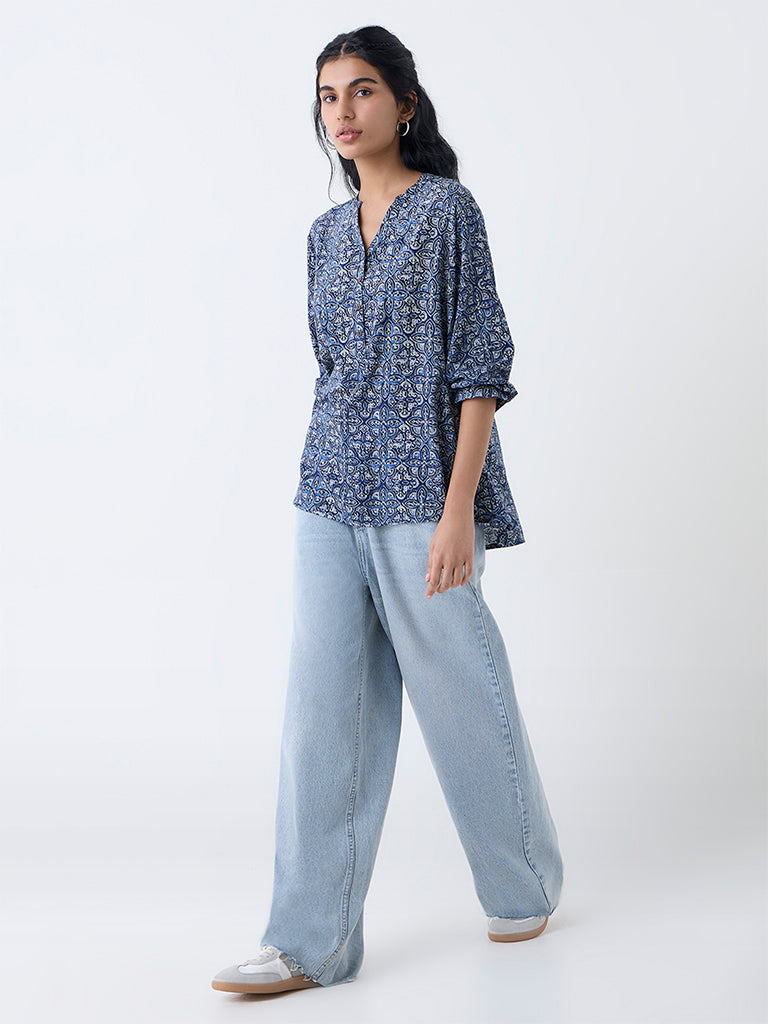 Utsa Indigo Botanical Design Tunic - Image 2