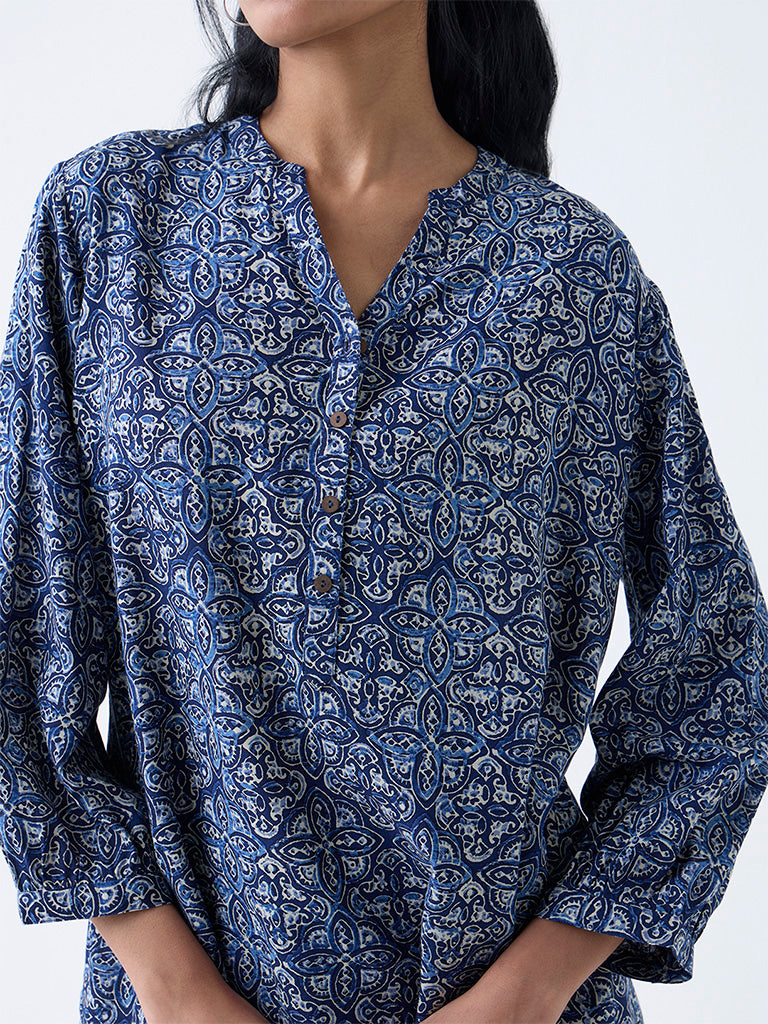 Utsa Indigo Botanical Design Tunic - Image 3