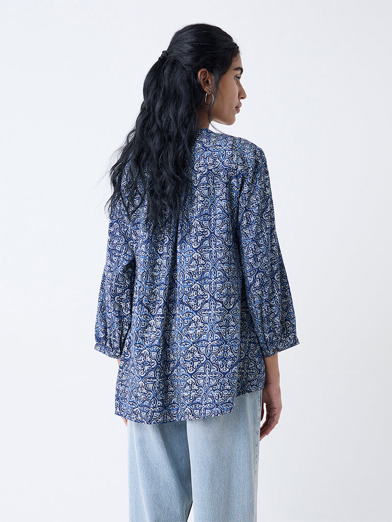 Utsa Indigo Botanical Design Tunic - Image 4