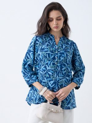 Utsa Indigo Leaf Design Tunic