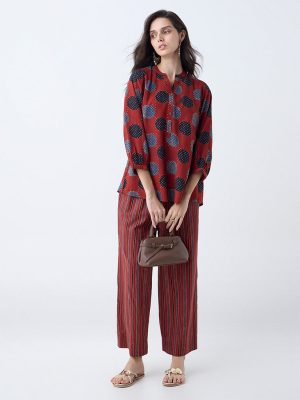 Utsa Red Badla Printed Tunic