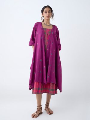 Utsa Purple Floral Embroidered Cotton Shrug