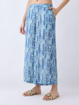 Utsa Blue Botanical Printed Pants