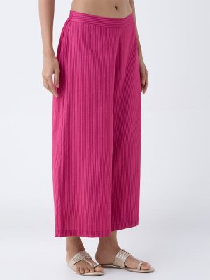Utsa Pink Striped Cotton Ethnic Pants
