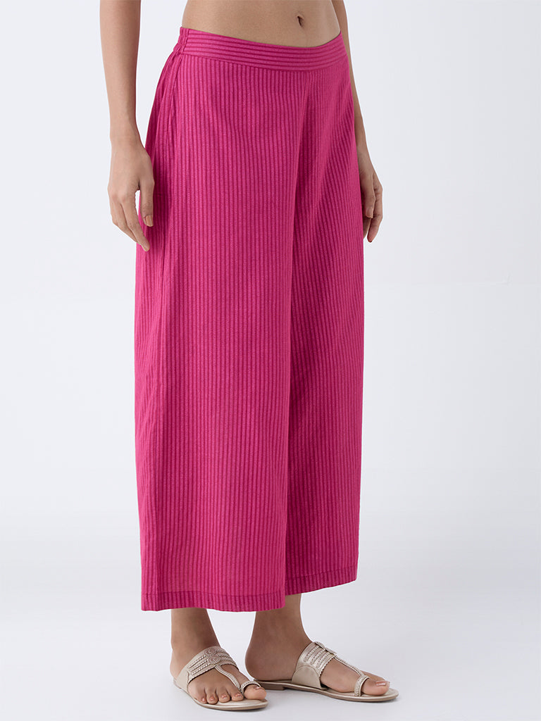 Utsa Pink Striped Cotton Ethnic Pants