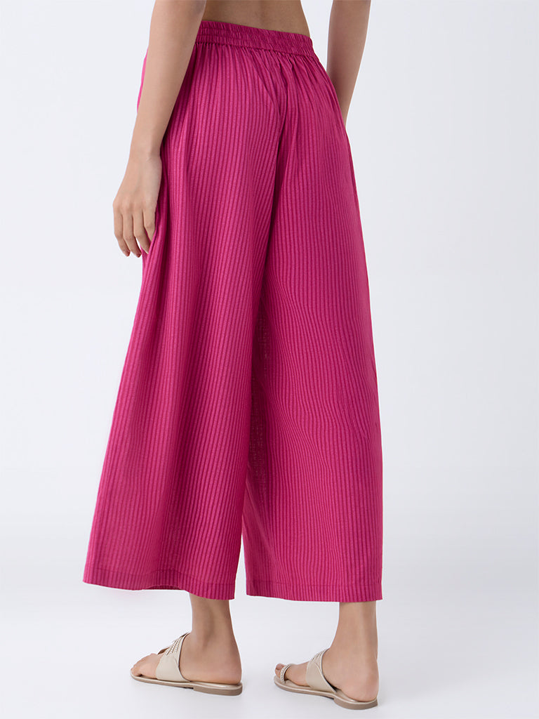 Utsa Pink Striped Cotton Ethnic Pants - Image 4