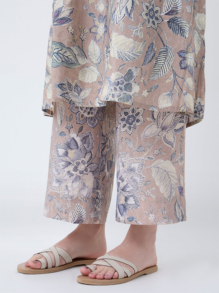 Utsa Beige Floral Pattern Pants - Image 3
