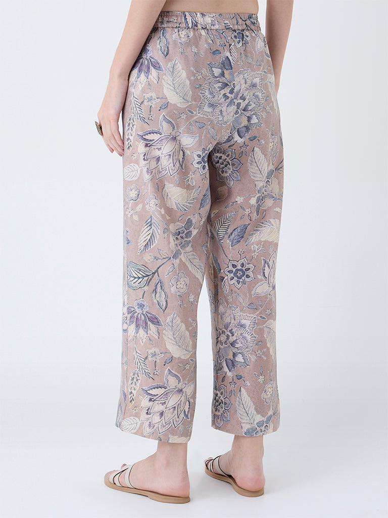 Utsa Beige Floral Pattern Pants - Image 4