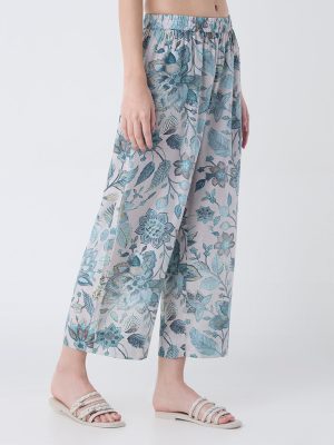 Utsa Teal Floral Pattern Pants
