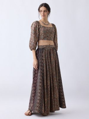 Utsa Taupe Printed Skirt