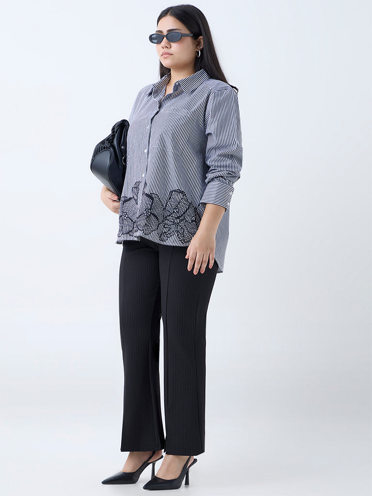 Gia Black Striped Cotton Shirt - Image 2