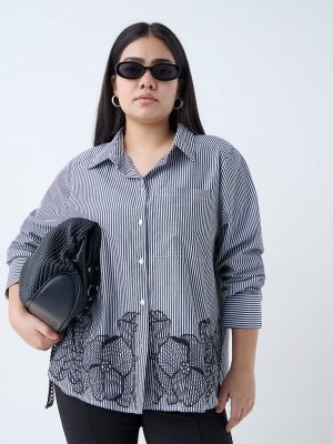 Gia Black Striped Cotton Shirt