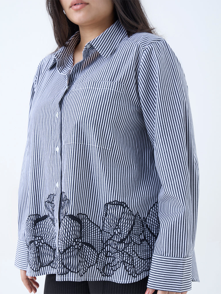 Gia Black Striped Cotton Shirt - Image 3