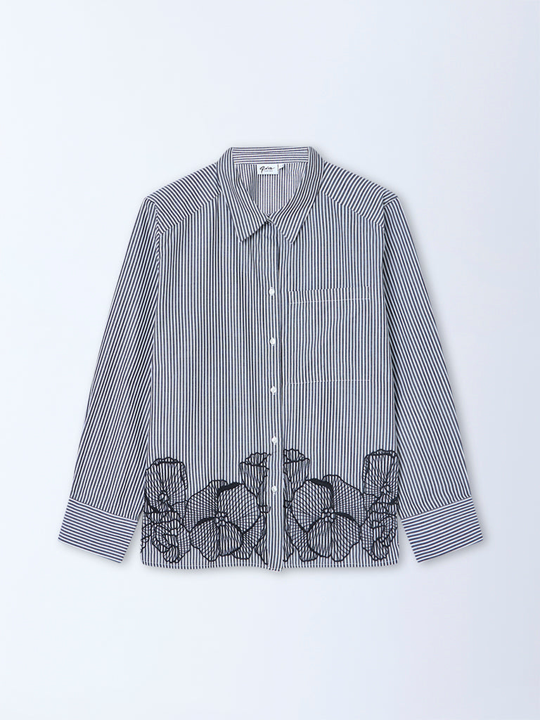 Gia Black Striped Cotton Shirt - Image 5