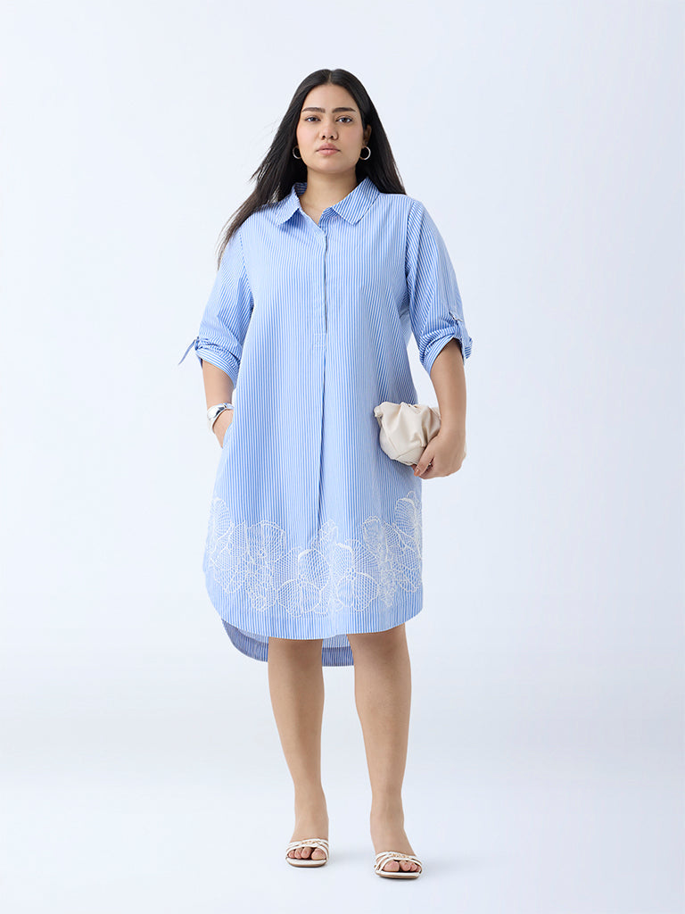 Gia Blue Striped Cotton Tunic Dress