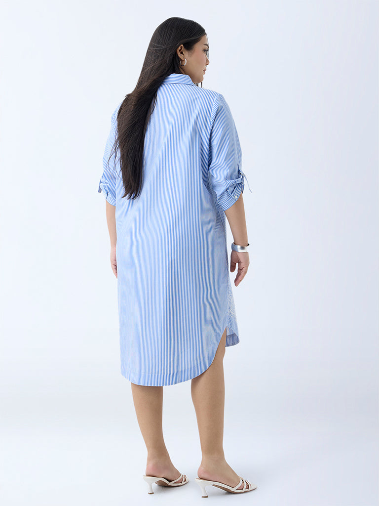 Gia Blue Striped Cotton Tunic Dress - Image 4